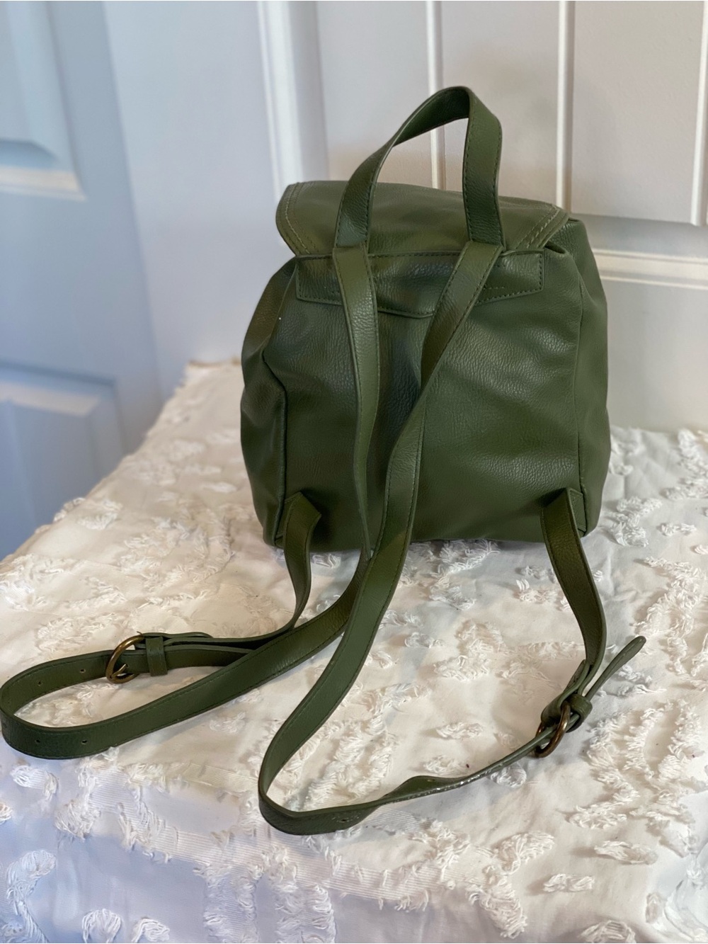 Universal Thread Olive Green Pebbled Leather Drawstring Backpack - Picture 2 of 14